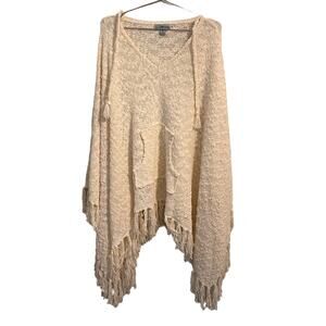 Windiriver Cream Fringe Oversized Poncho  OS